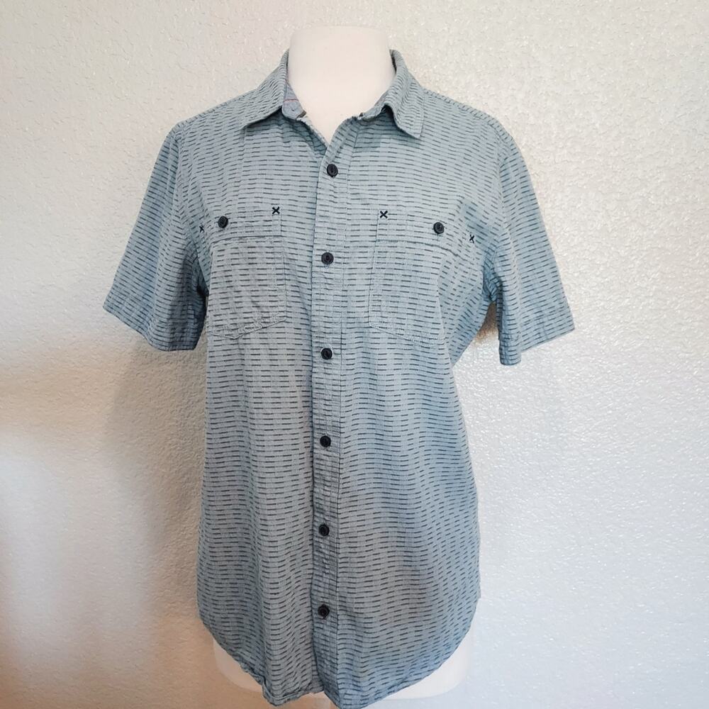Toad & Co Blue Striped Button Down Short Sleeve Size M